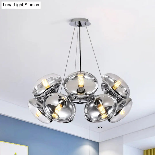 Modern 12-Light Round Shade Chandelier - Clear Glass Gold/Silver