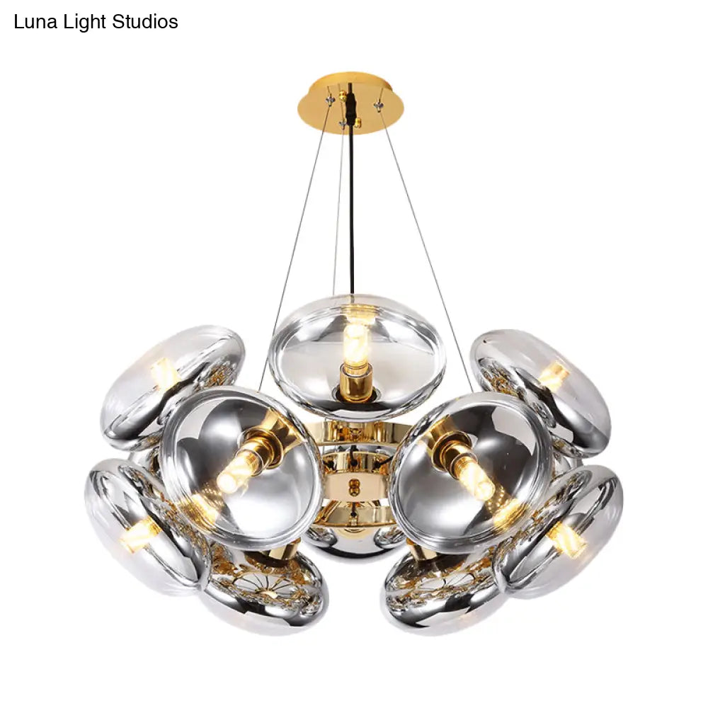 Modern 12-Light Round Shade Chandelier - Clear Glass Gold/Silver