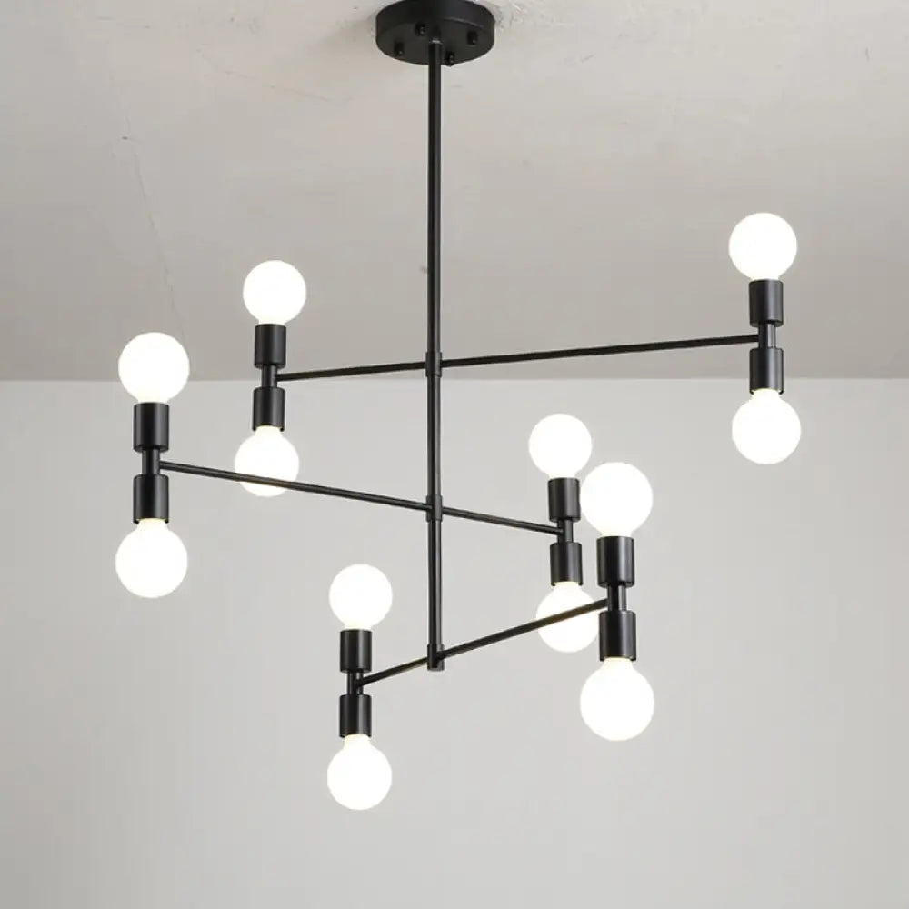 Modern 12-Light Tiered Metal Ceiling Light: Black/Gold Chandelier For Living Room Black