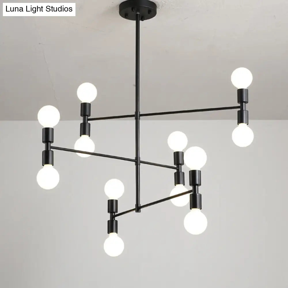 Modern 12-Light Tiered Metal Chandelier Black/Gold Ceiling Hanging Lamp For Living Room Black