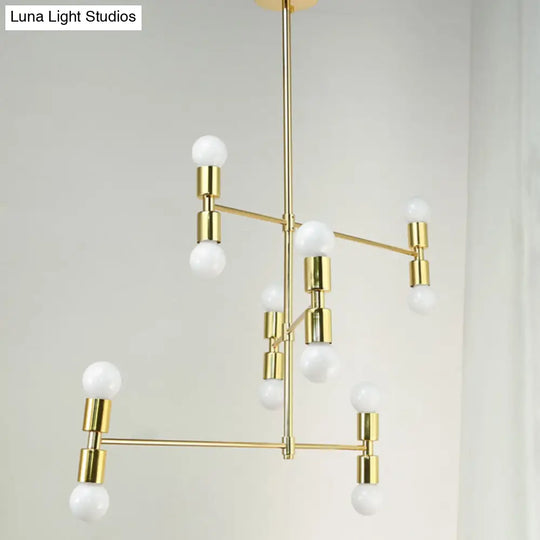 Modern 12-Light Tiered Metal Chandelier Black/Gold Ceiling Hanging Lamp For Living Room