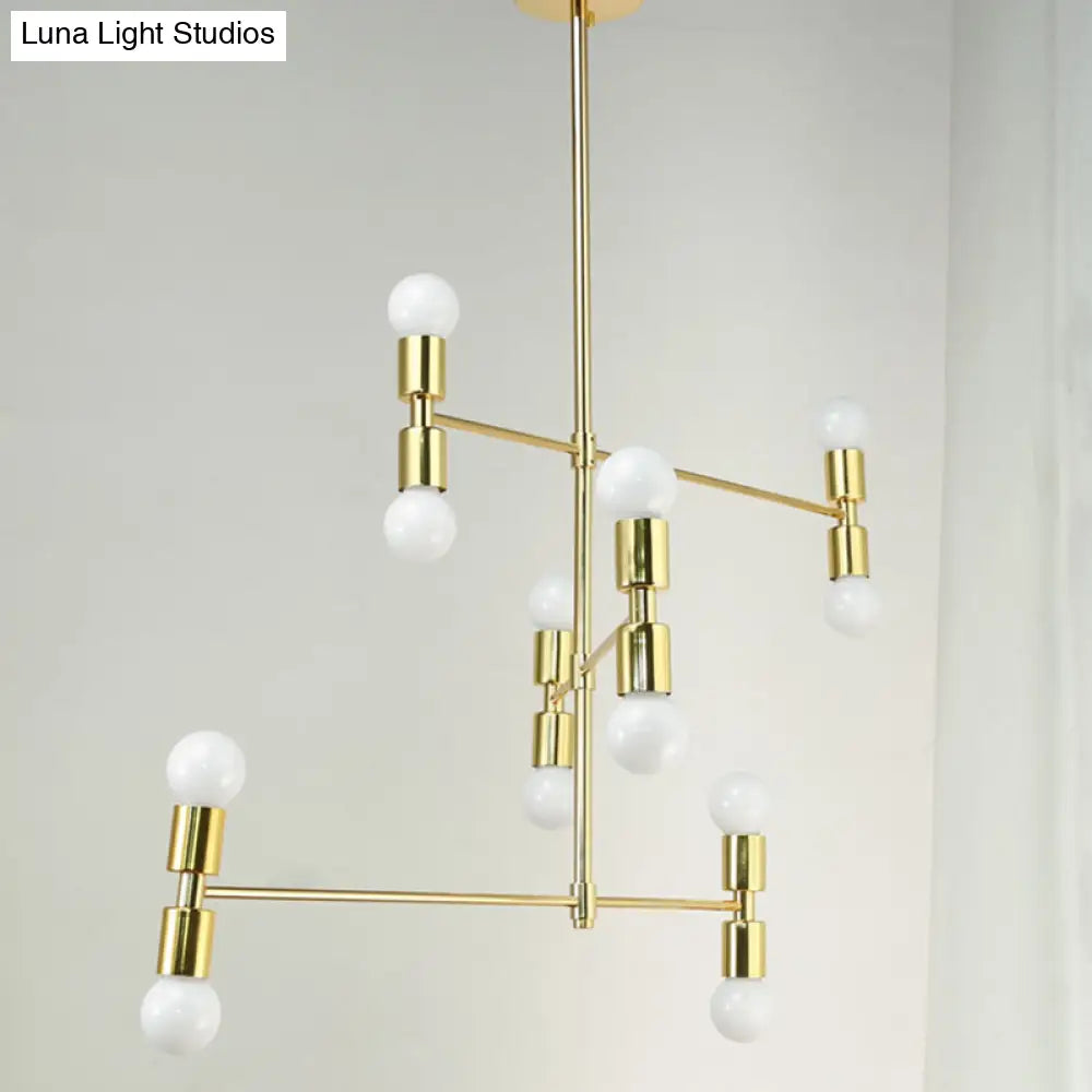 Modern 12-Light Tiered Metal Ceiling Light: Black/Gold Chandelier For Living Room