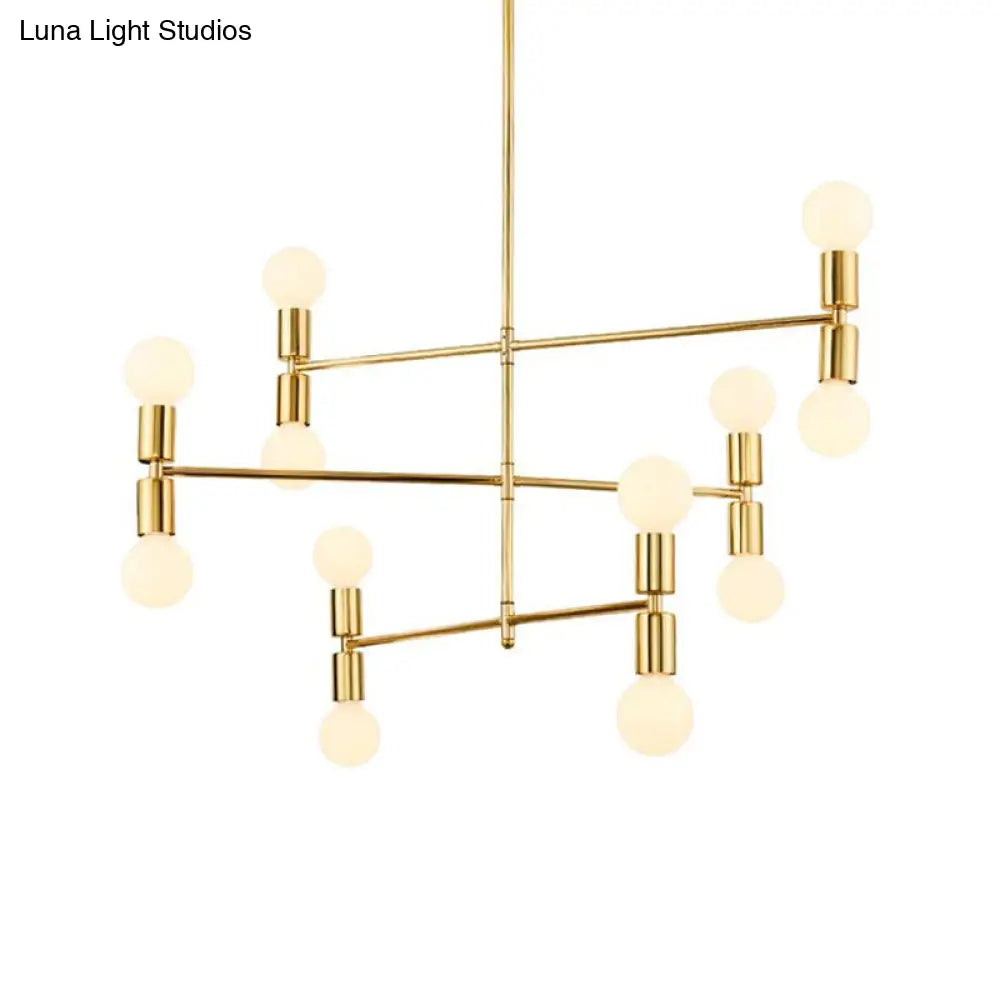 Modern 12-Light Tiered Metal Ceiling Light: Black/Gold Chandelier For Living Room