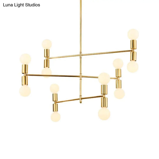 Modern 12-Light Tiered Metal Ceiling Light: Black/Gold Chandelier For Living Room