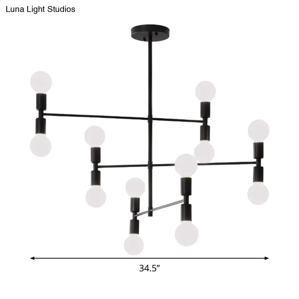 Modern 12-Light Tiered Metal Ceiling Light: Black/Gold Chandelier For Living Room