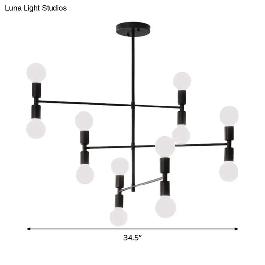 Modern 12-Light Tiered Metal Ceiling Light: Black/Gold Chandelier For Living Room