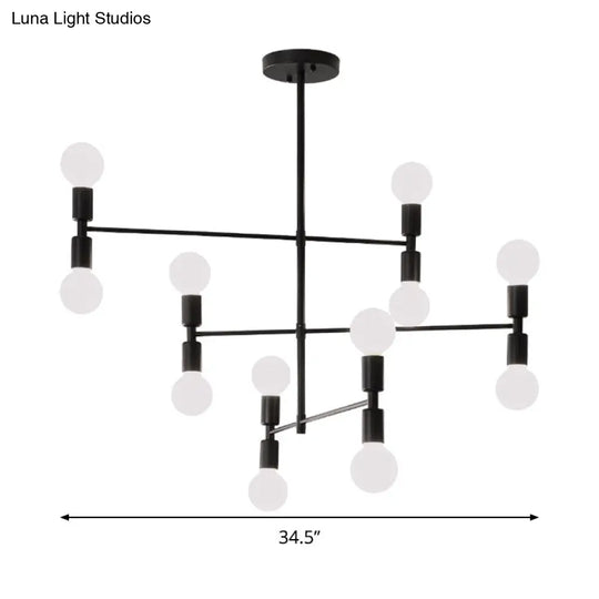 Modern 12-Light Tiered Metal Chandelier Black/Gold Ceiling Hanging Lamp For Living Room