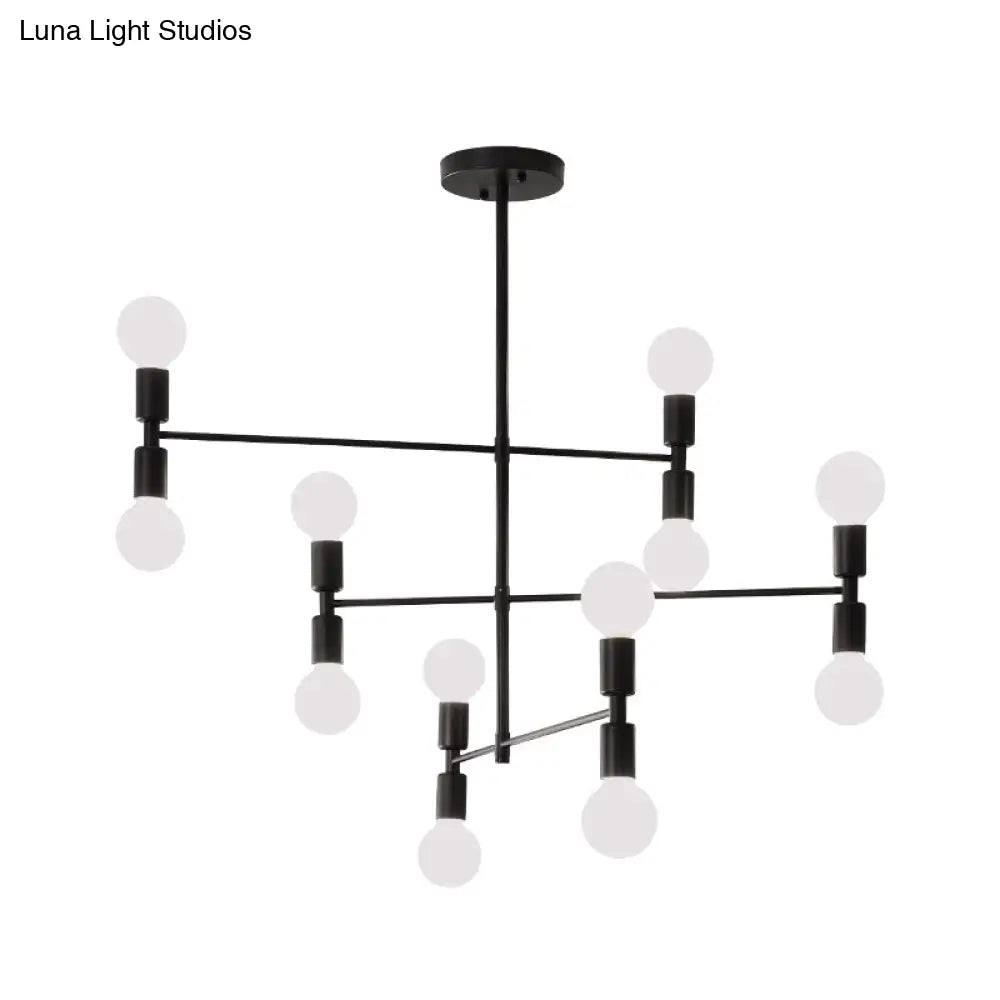 Modern 12-Light Tiered Metal Ceiling Light: Black/Gold Chandelier For Living Room