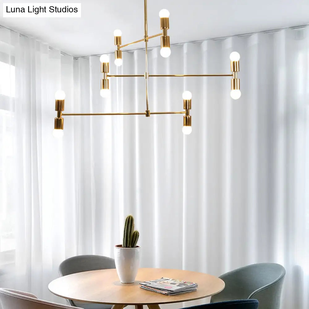 Modern 12-Light Tiered Metal Ceiling Light: Black/Gold Chandelier For Living Room