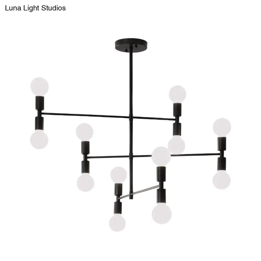 Modern 12-Light Tiered Metal Chandelier Black/Gold Ceiling Hanging Lamp For Living Room