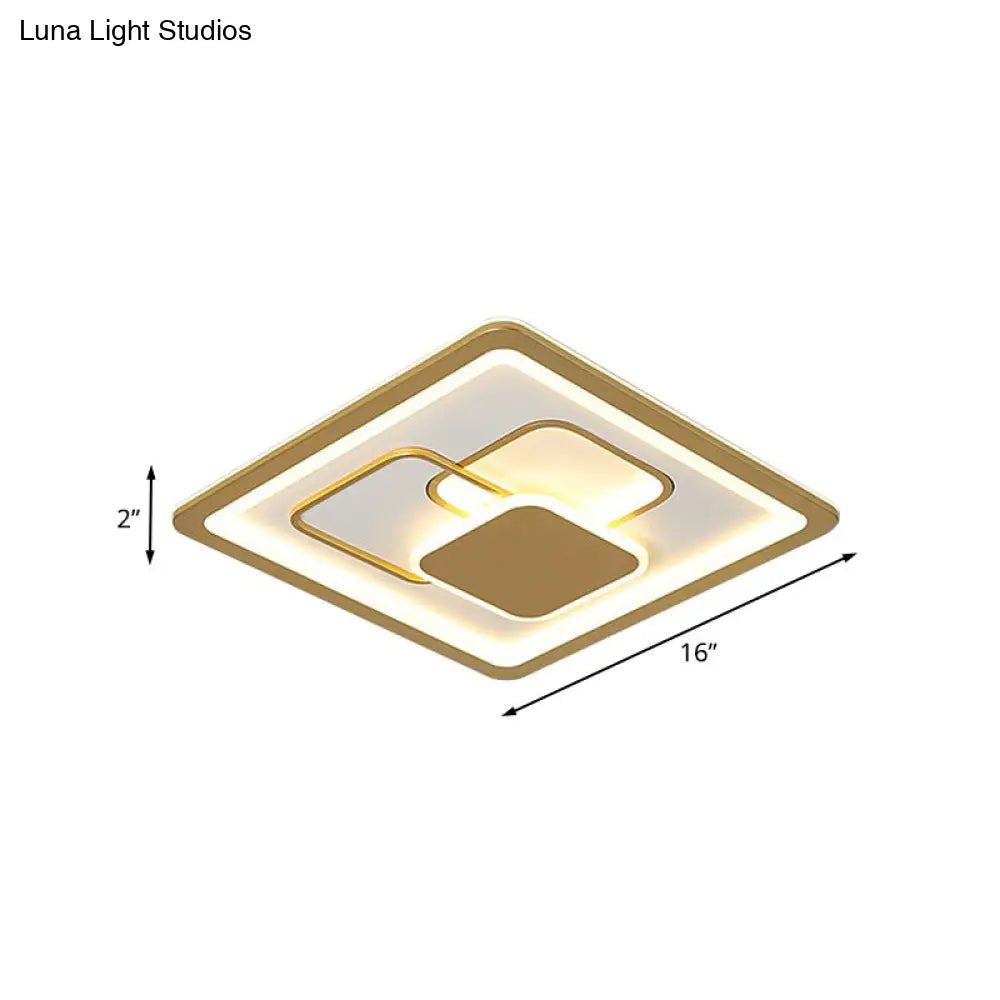 Modern 16’/19.5’ Gold Led Flush Mount Fixture With Warm/White Acrylic Light