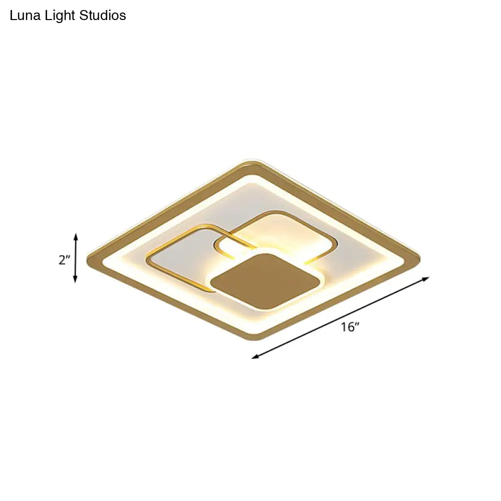 Modern 16/19.5 Gold Led Flush Mount Fixture With Warm/White Acrylic Light