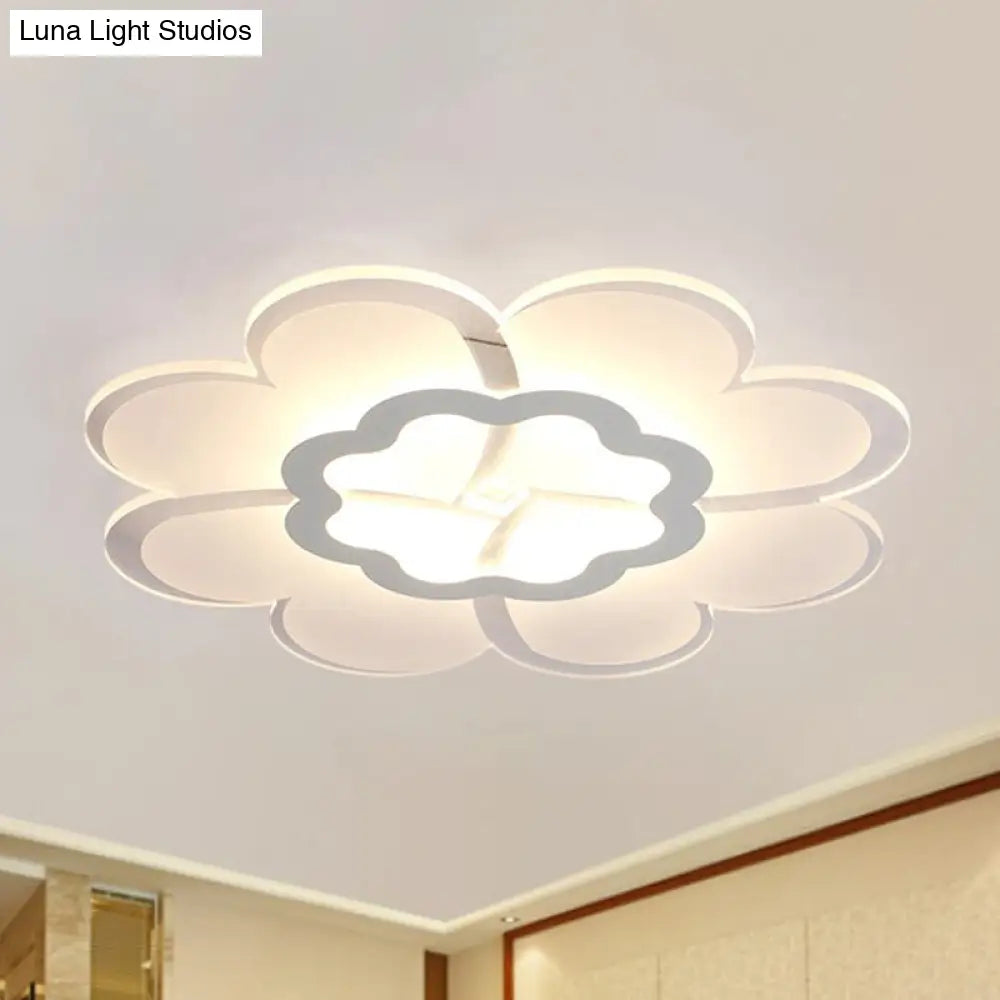 Modern 16/19.5 White Led Flower Flush Mount Ceiling Lamp With 3 Light Color Options