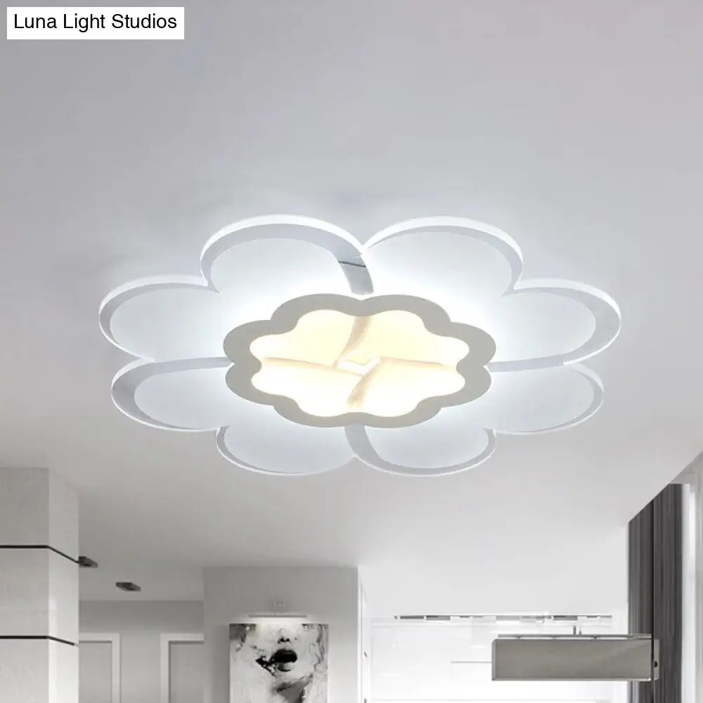 Modern 16/19.5 White Led Flower Flush Mount Ceiling Lamp With 3 Light Color Options / 16