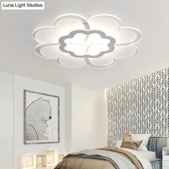 Modern 16/19.5 White Led Flower Flush Mount Ceiling Lamp With 3 Light Color Options