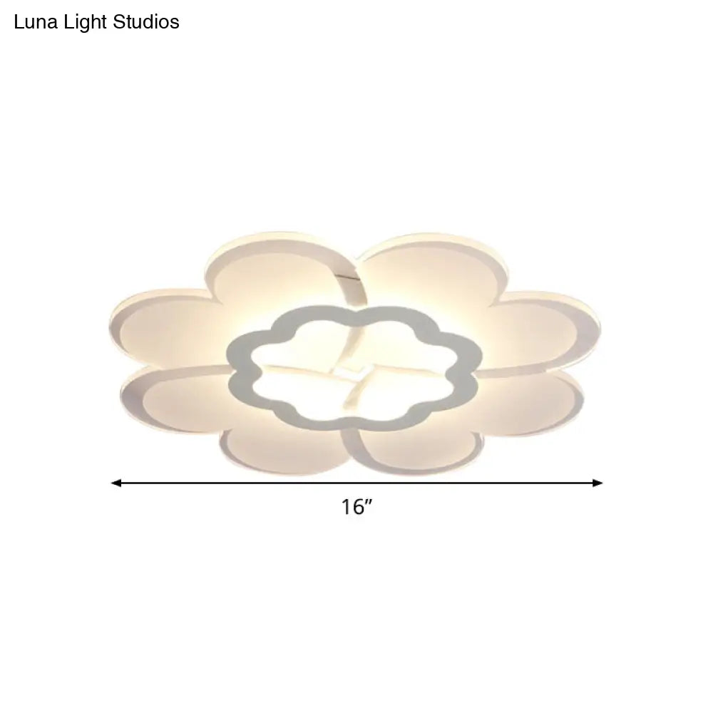 Modern 16/19.5 White Led Flower Flush Mount Ceiling Lamp With 3 Light Color Options