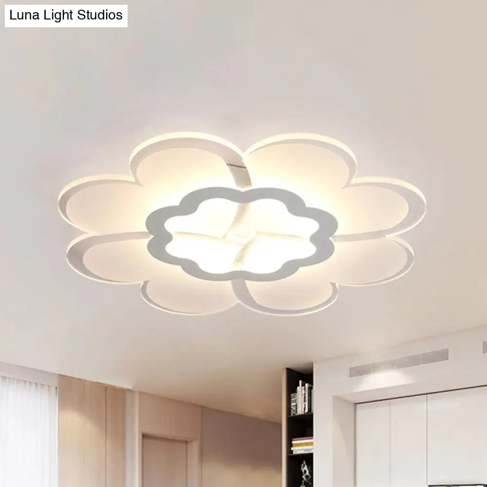 Modern 16/19.5 White Led Flower Flush Mount Ceiling Lamp With 3 Light Color Options / 16