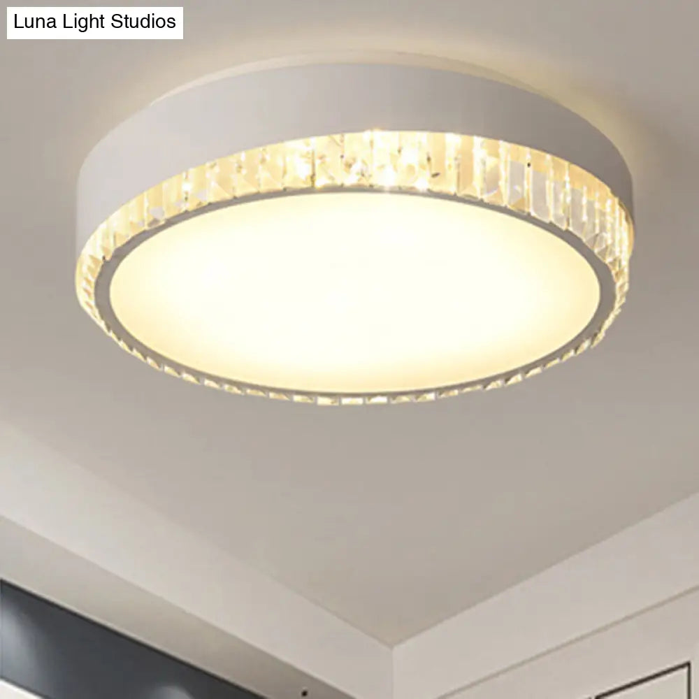 Modern 16.5/20.5 Wide Round Flush Mount Lighting With Crystal Accent For Bedroom White / 16.5 Warm