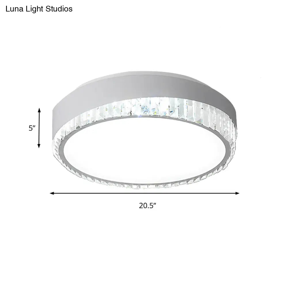 Modern 16.5/20.5 Wide Round Flush Mount Lighting With Crystal Accent For Bedroom