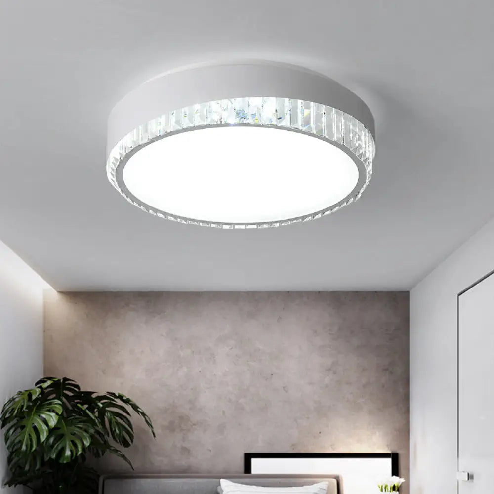 Modern 16.5’/20.5’ Wide Round Flush Mount Lighting With Crystal Accent For Bedroom White / 16.5’