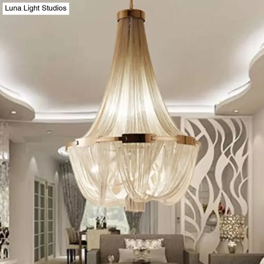 Sleek 16-Bulb Hanging Chandelier Pendant - Simple Aluminum Shade Down Lighting Gold