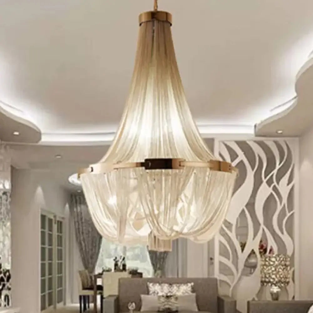 Modern 16-Bulb Hanging Chandelier Pendant With Aluminum Shade Gold