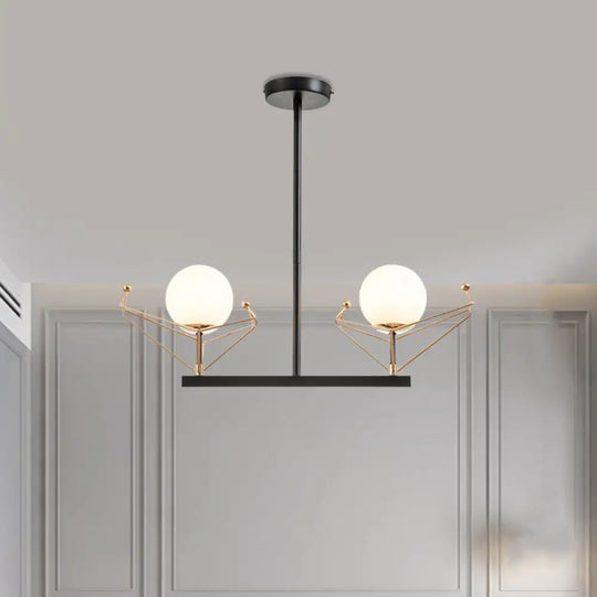 Modern 2/3/4-Headed Black Chandelier With White Glass Shades Warm/White Light - Global Hanging Lamp