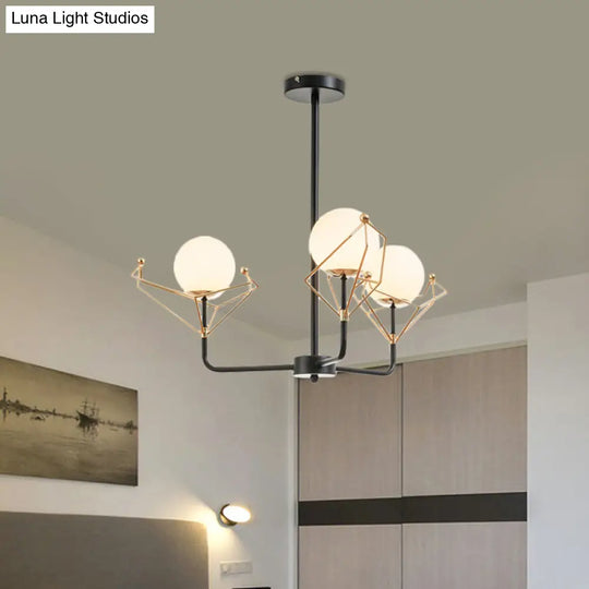 Modern 2/3/4-Headed Black Chandelier With White Glass Shades Warm/White Light - Global Hanging Lamp