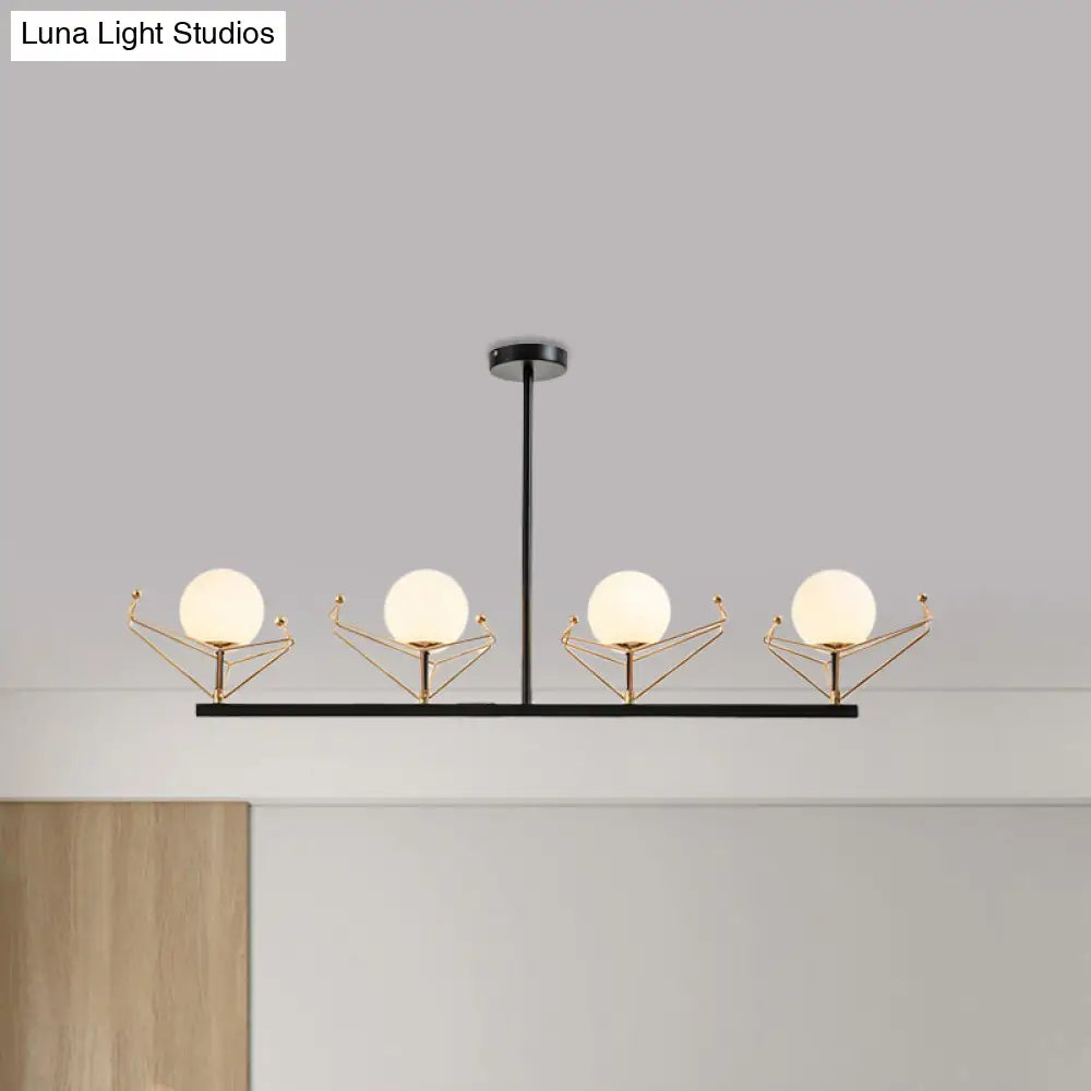 Modern 2/3/4-Headed Black Chandelier With White Glass Shades Warm/White Light - Global Hanging Lamp