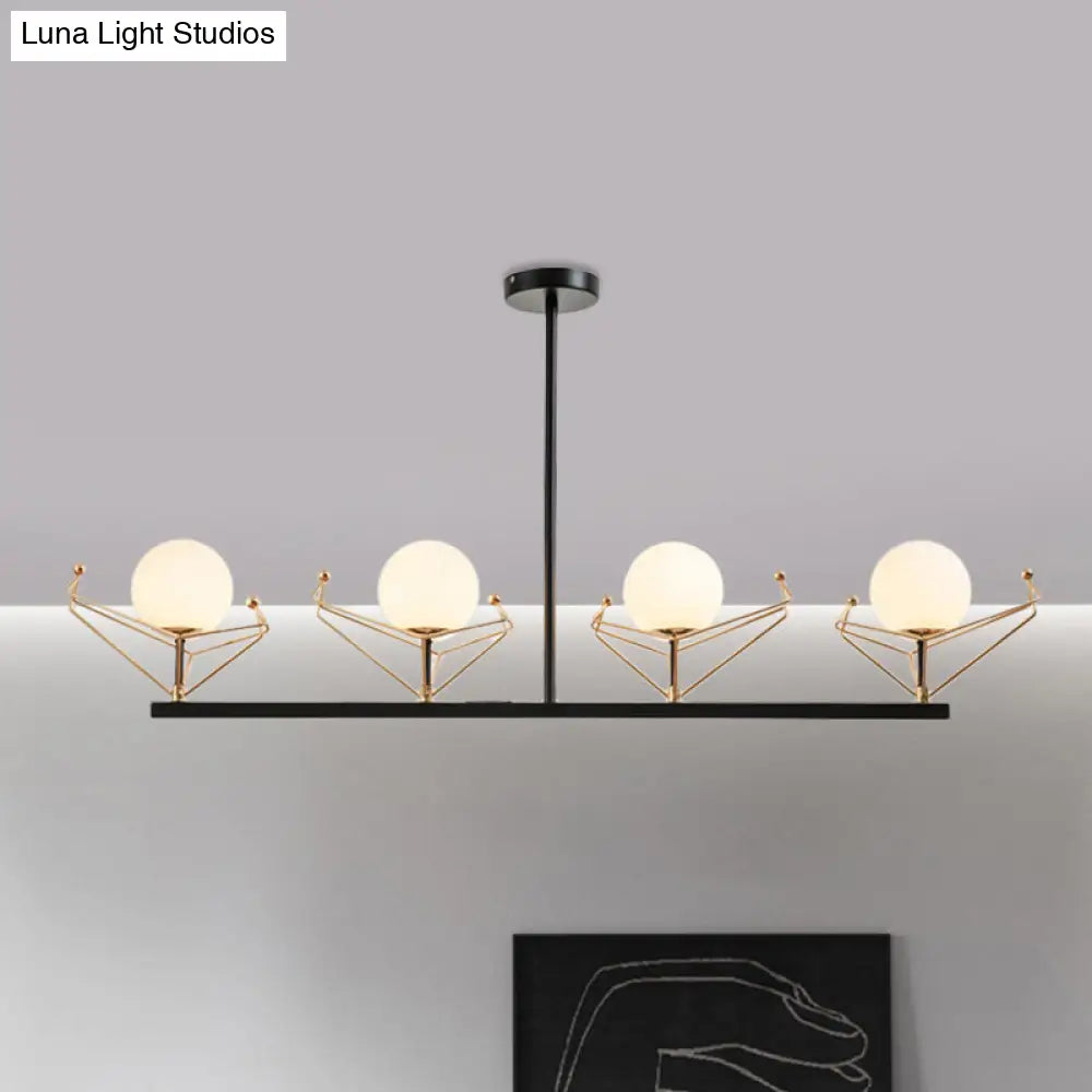 Modern 2/3/4-Headed Black Chandelier With White Glass Shades Warm/White Light - Global Hanging Lamp