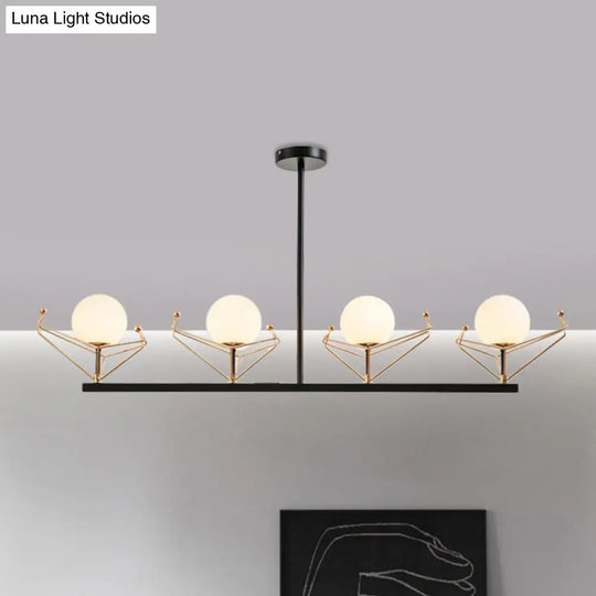 Modern 2/3/4-Headed Black Chandelier With White Glass Shades Warm/White Light - Global Hanging Lamp