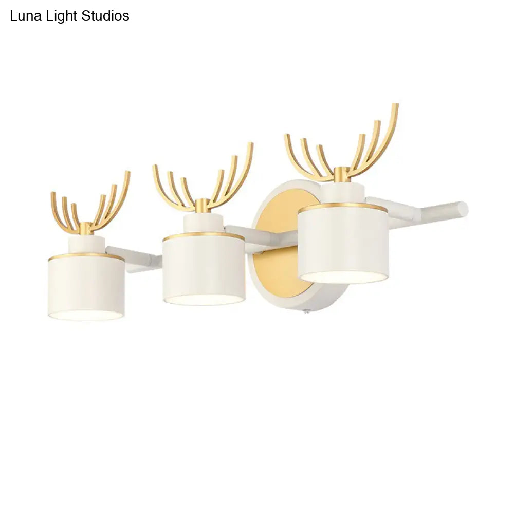 Modern 2/3/4-Light White Cylindrical Vanity Lighting With Antler Design - Natural Light Led Wall