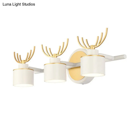 Modern 2/3/4-Light White Cylindrical Vanity Lighting With Antler Design - Natural Light Led Wall