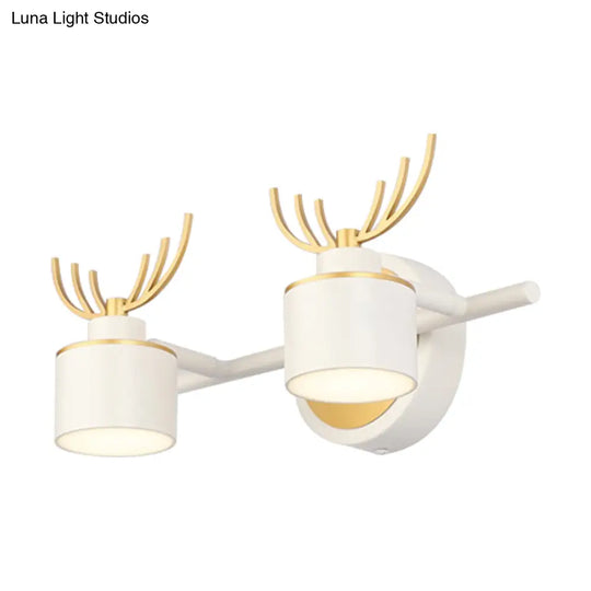 Modern 2/3/4-Light White Cylindrical Vanity Lighting With Antler Design - Natural Light Led Wall