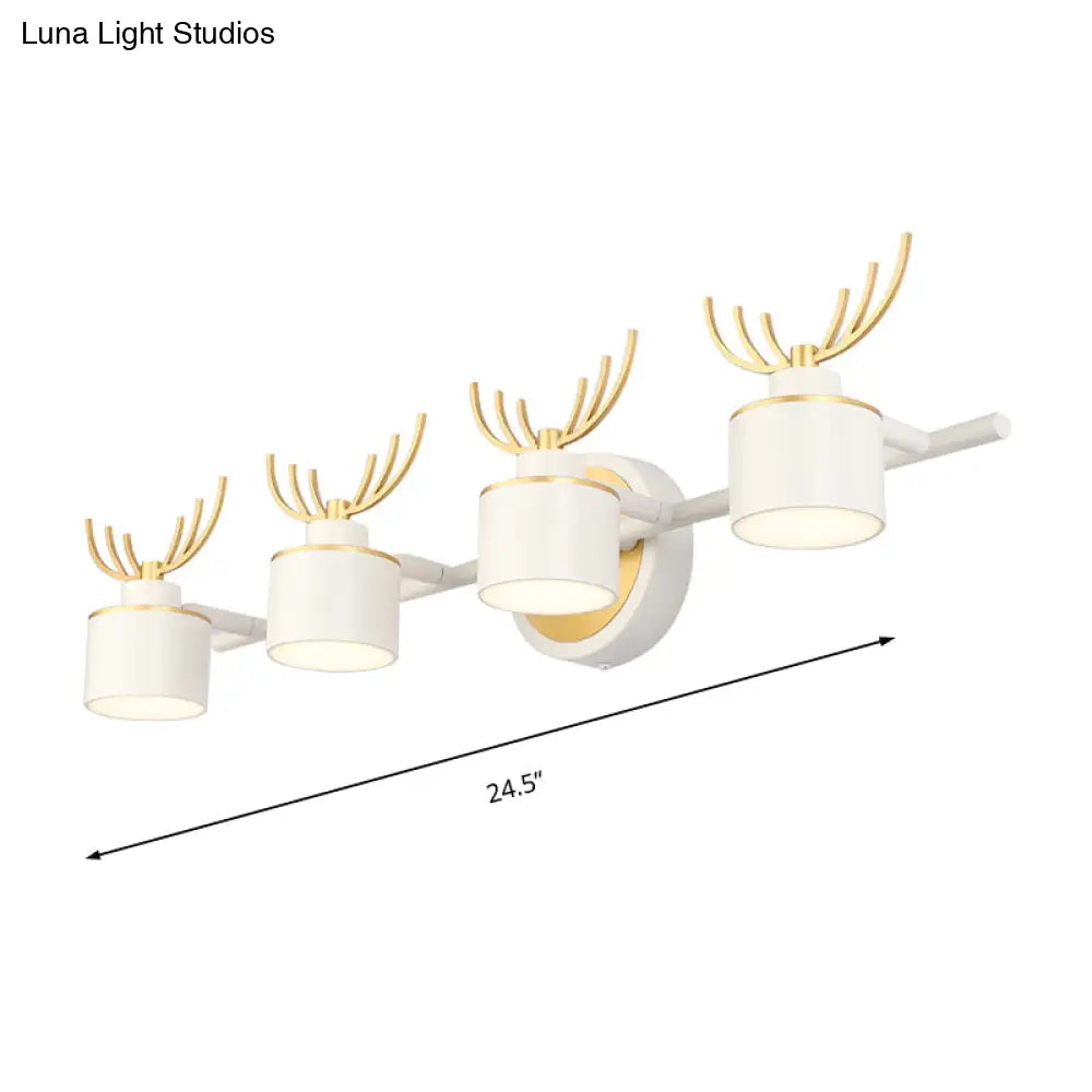 Modern 2/3/4-Light White Cylindrical Vanity Lighting With Antler Design - Natural Light Led Wall