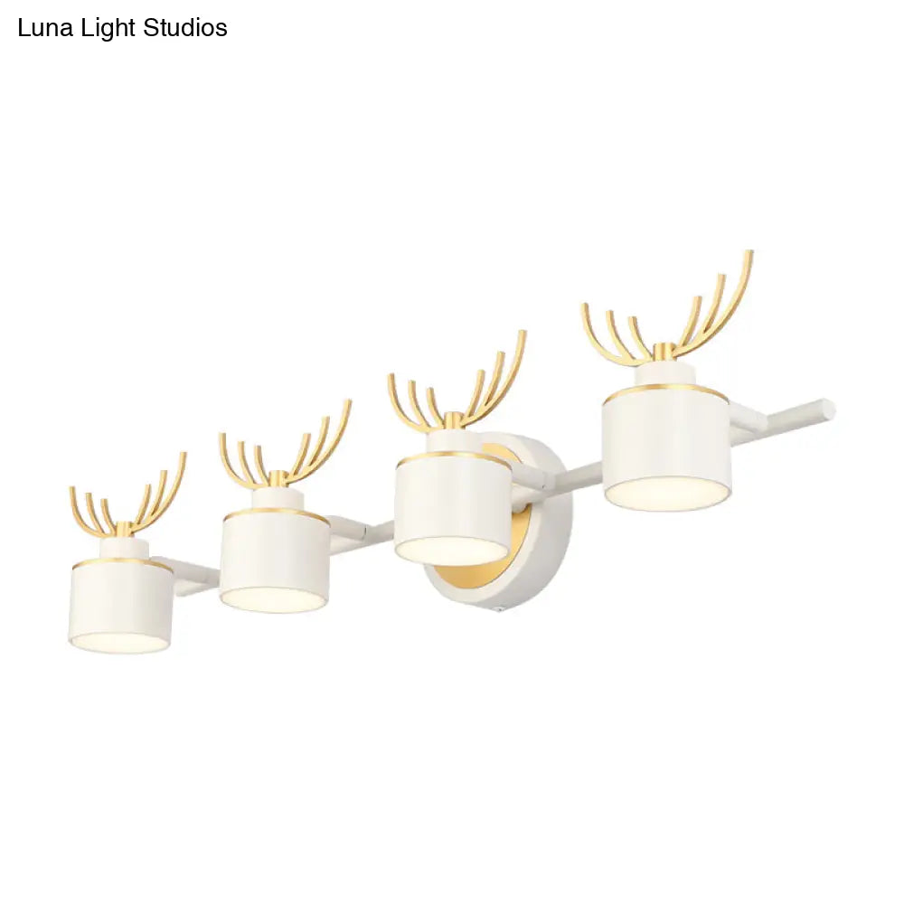 Modern 2/3/4-Light White Cylindrical Vanity Lighting With Antler Design - Natural Light Led Wall