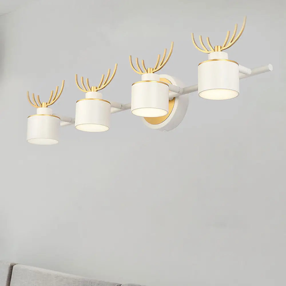 Modern 2/3/4-Light White Cylindrical Vanity Lighting With Antler Design - Natural Light Led Wall