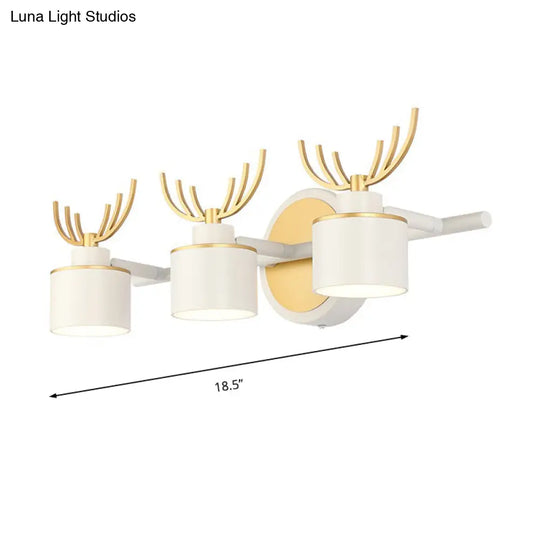 Modern 2/3/4-Light White Cylindrical Vanity Lighting With Antler Design - Natural Light Led Wall