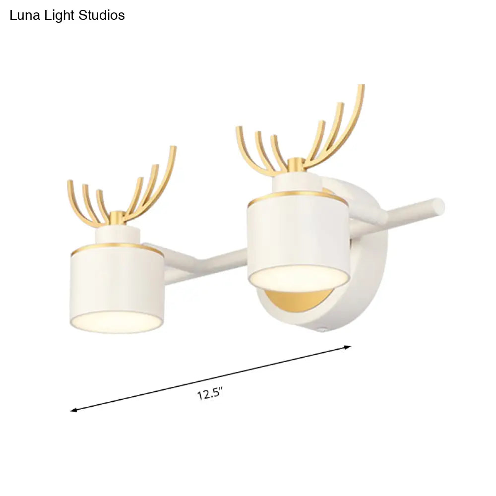 Modern 2/3/4-Light White Cylindrical Vanity Lighting With Antler Design - Natural Light Led Wall