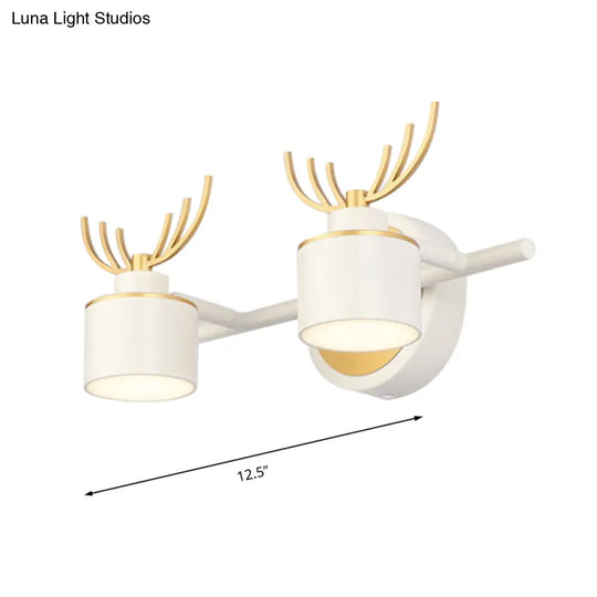 Modern 2/3/4-Light White Cylindrical Vanity Lighting With Antler Design - Natural Light Led Wall