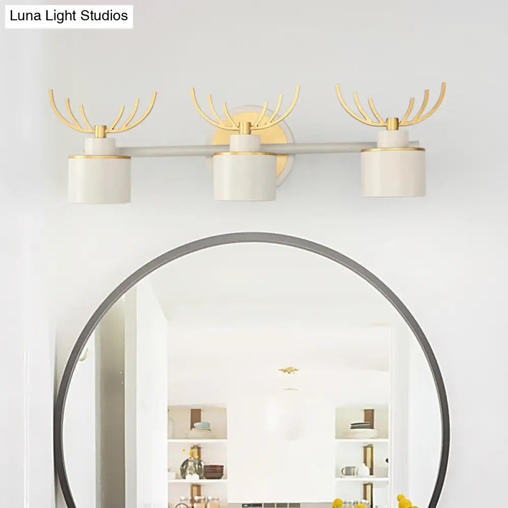 Modern 2/3/4-Light White Cylindrical Vanity Lighting With Antler Design - Natural Light Led Wall