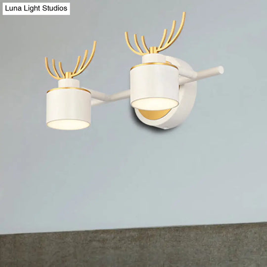 Modern 2/3/4-Light White Cylindrical Vanity Lighting With Antler Design - Natural Light Led Wall