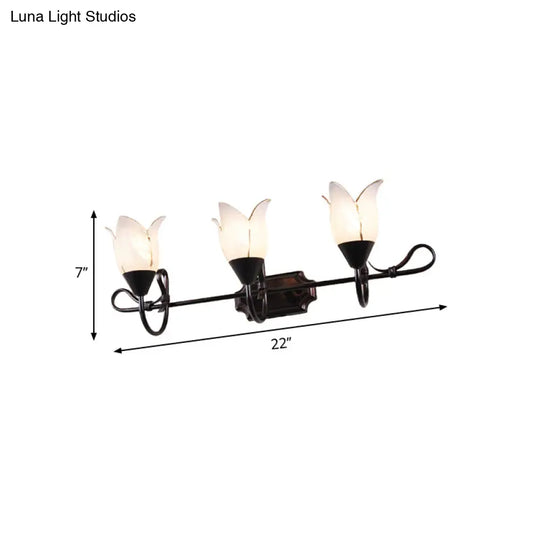 Modern 2/3-Head Vanity Light With Frosted Glass Shade - Black Finish Petal Wall Lighting