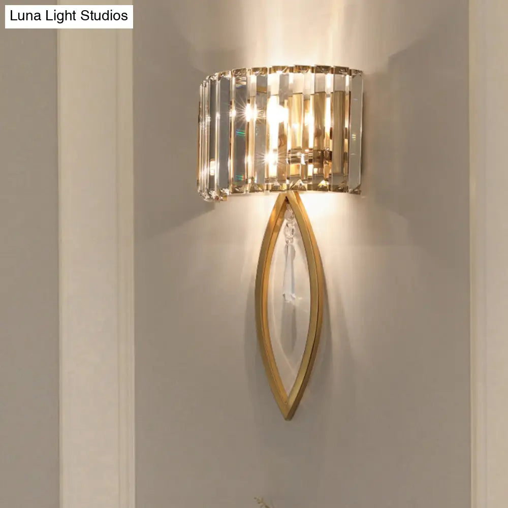 Modern 2-Bulb Gold Flush Mount Sconce With Prismatic Crystal For Aisle Lighting