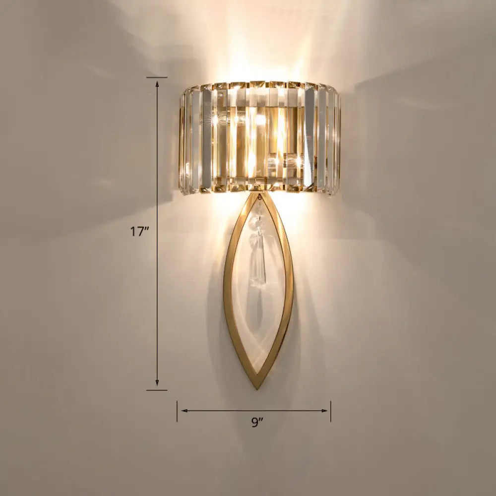 Modern 2-Bulb Gold Flush Mount Sconce With Prismatic Crystal For Aisle Lighting