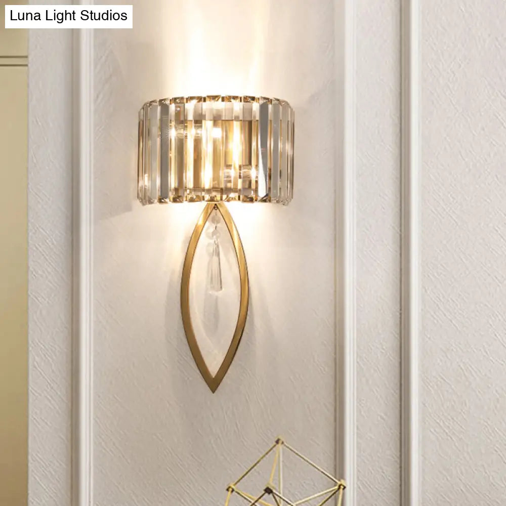 Modern 2-Bulb Gold Flush Mount Sconce With Prismatic Crystal For Aisle Lighting