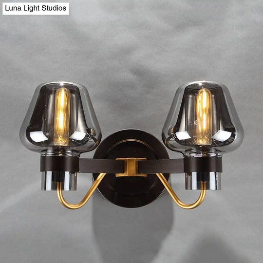 Modern 2-Bulb Wall Light: Mushroom Shade Smoked Glass Sconce For Bedroom Lighting