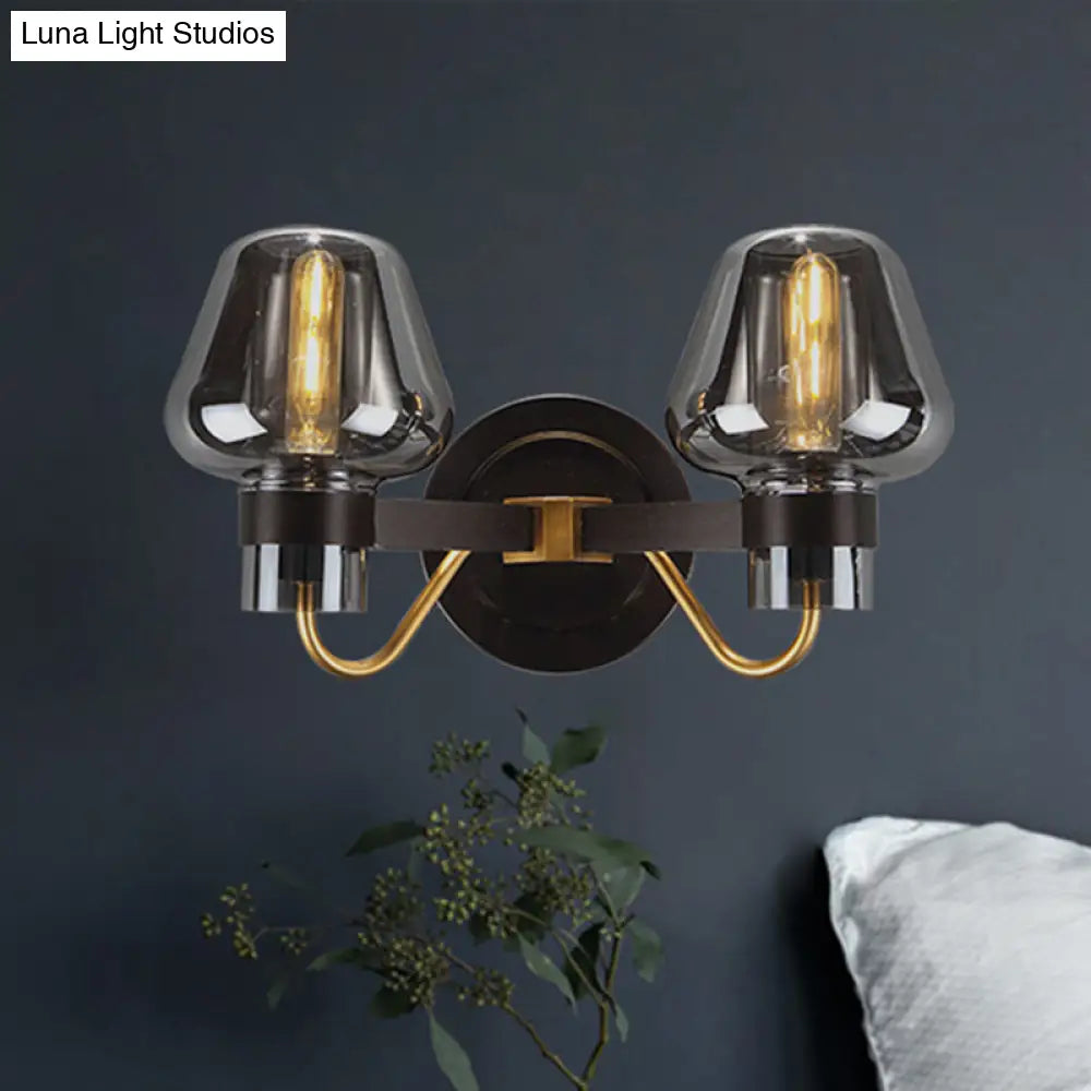 Modern 2-Bulb Wall Light: Mushroom Shade Smoked Glass Sconce For Bedroom Lighting