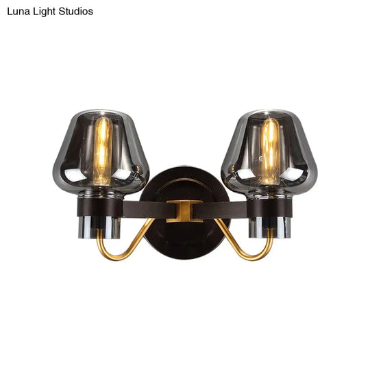 Modern 2-Bulb Wall Light: Mushroom Shade Smoked Glass Sconce For Bedroom Lighting