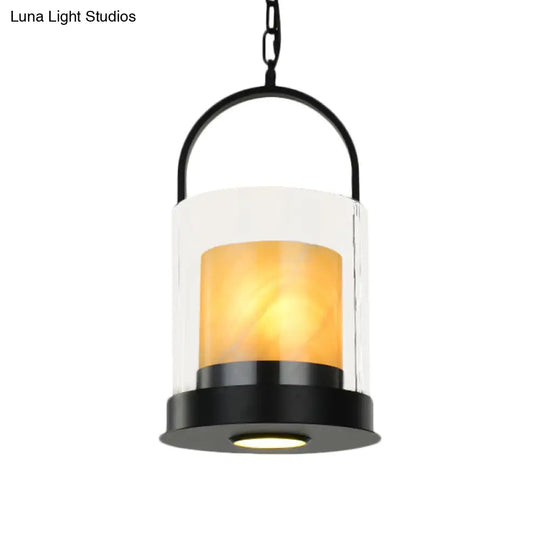 Modern 2-Head Clear Glass Suspension Light With Inner Marble Shade - Perfect For Dining Room